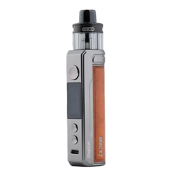 VooPoo Drag X2 Pod Kit E-Zigarette in silber-brauner Farbkombination, Frontansicht mit Tank