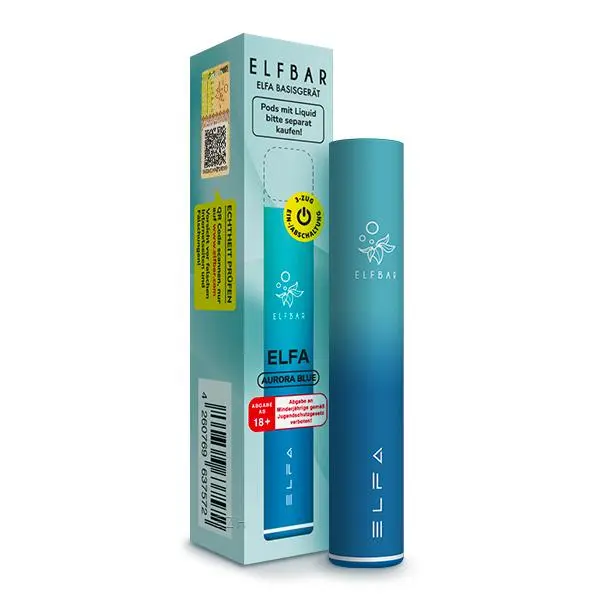 Elfbar Elfa CP Basisgerät in Türkis mit Verpackungskarton, schlankes Pod-System von Elfbar