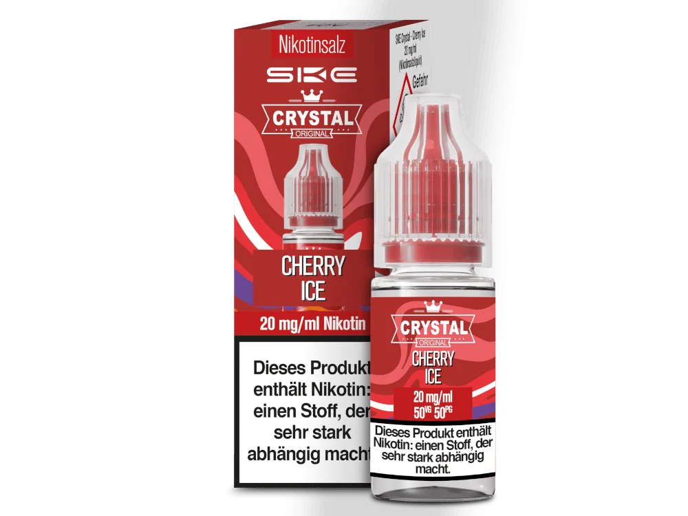SKE Crystal Cherry Ice 10ml Nikotinsalz-Liquid – rote Verpackung mit Flasche, 20 mg/ml