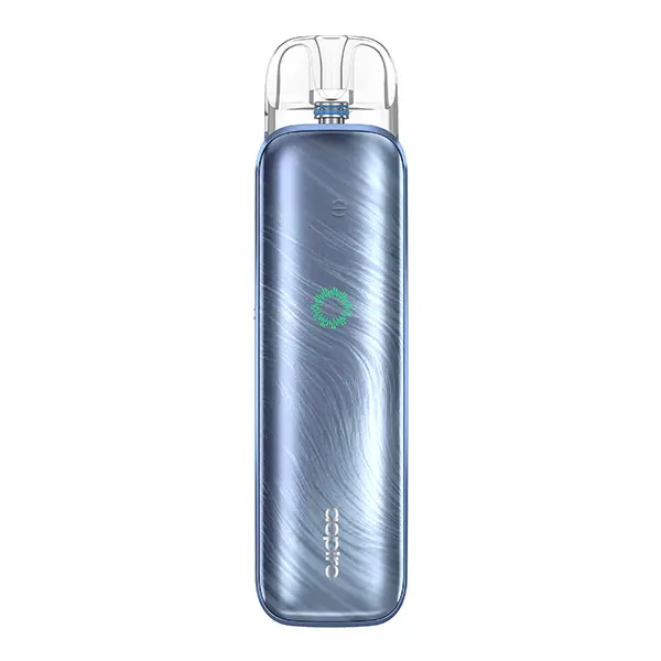 Aspire Pixo Aura 2 Pod Kit in Hellblau mit geschwungenem Rillen-Muster, schlanke Frontansicht