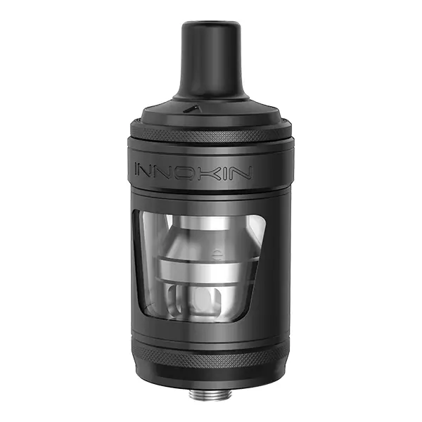 Innokin Zenith 2 Pro Tank Verdampfer in Schwarz, Frontansicht mit sichtbarem Glastank und Coil