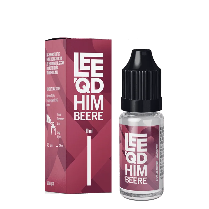 LEEQD Fruit Himbeere 10ml Liquid – pinke Verpackung und Flasche frontal, Himbeere-Design