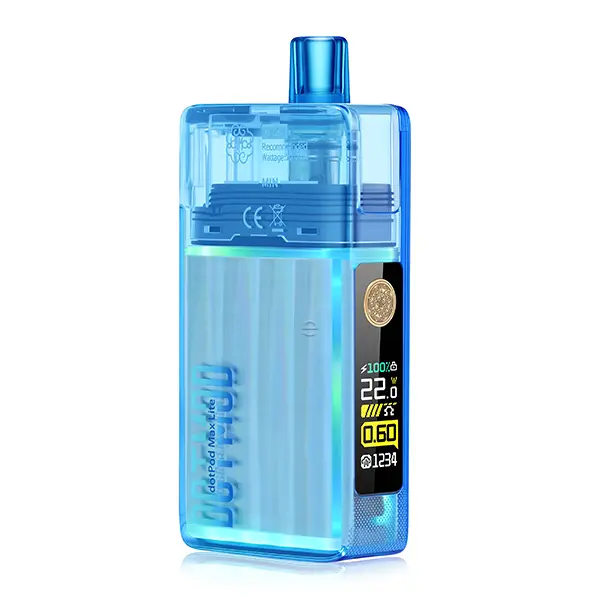 dotmod-dotpod-lite-max-7.jpg DotMod dotPod Max Lite Pod Kit in transparentem Blau mit Display, Frontansicht