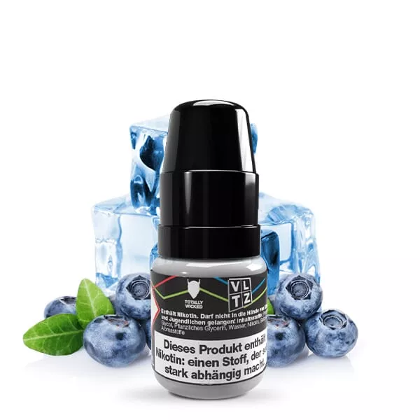 source573703.jpg VLTZ Ice Heidelbeere 10ml Nikotinsalz-Liquid, schwarze Flasche mit Heidelbeeren und Eiswürfeln
