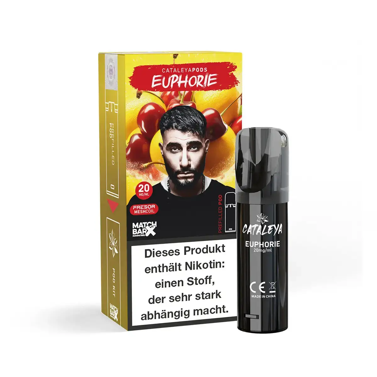 Cataleya Prefilled Pod Euphorie – Verpackung in Rotgold mit Männerporträt und schwarzem Pod