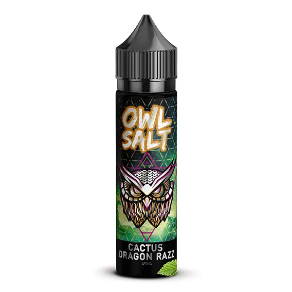 owl-salt-cactus-dragon-razz-aroma-2.jpg OWL Salt Cactus Dragon Razz Longfill 60ml Flasche, dunkles Label mit Eule und grünen Akzenten