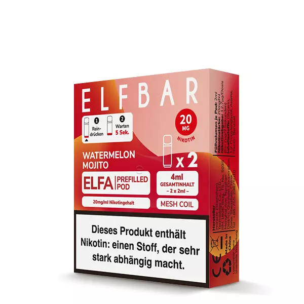 2x Elfbar Elfa Prefilled Pod - Watermelon Mojito 20mg/ml 2x Elfbar Elfa Prefilled Pod - Watermelon Mojito 20mg/ml