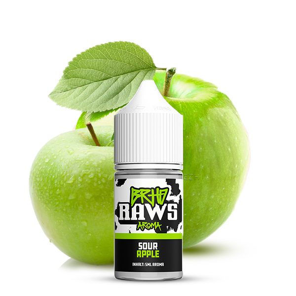 Barehead Raws Sour Apple Longfill 10ml Flasche vor grünen Äpfeln