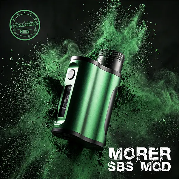 Ambition Mods Morer SBS Mod Akkuträger in Grün vor grünem Farbpulver-Hintergrund