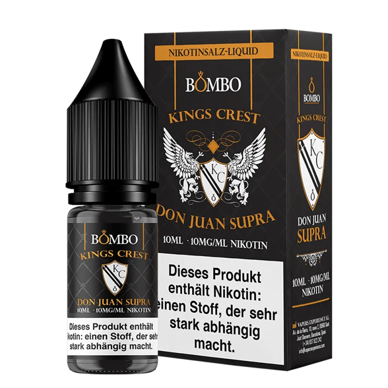 KIC203_800x800.png?ts=1763551221 Kings Crest Don Juan Supra 10ml Nikotinsalz-Liquid – braun-goldene Flasche mit Verpackung