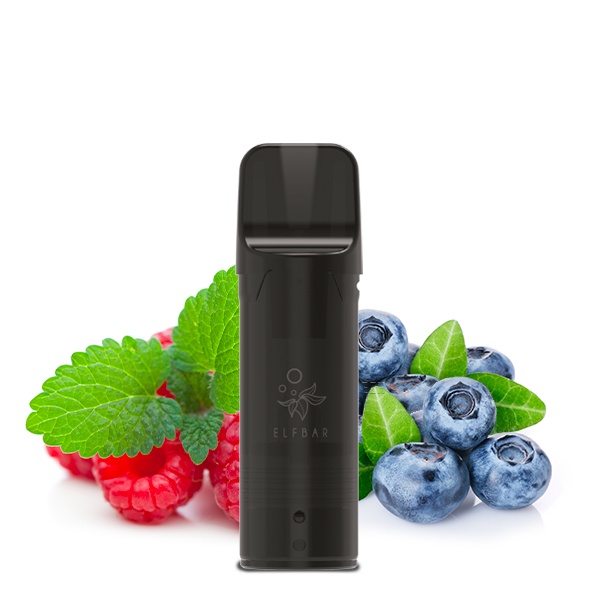 Elfbar Elfa Prefilled Pod Blueberry Sour Raspberry, schwarzer Pod vor Blaubeeren und Himbeeren