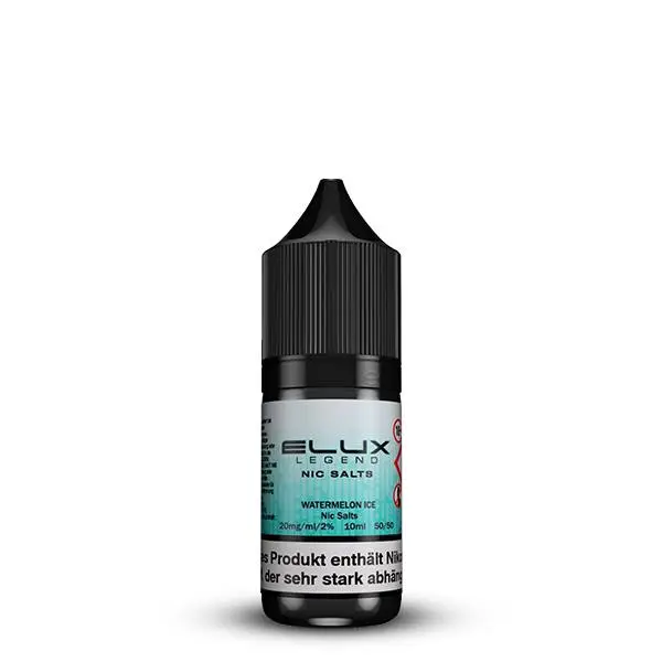 Elux Watermelon Ice Nikotinsalz-Liquid – 10ml Flasche mit türkis-weißem Etikett, Frontansicht