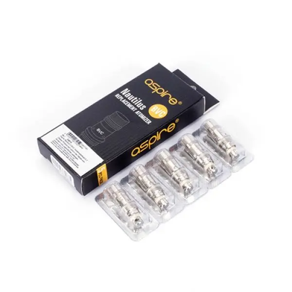 5x Aspire Nautilus BVC Verdampferkopf, schwarze Verpackung mit fünf silbernen Coils