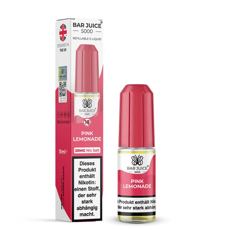 Bar Juice 5000 Pink Lemonade 10ml Nikotinsalz-Liquid – pinke Flasche mit Verpackung