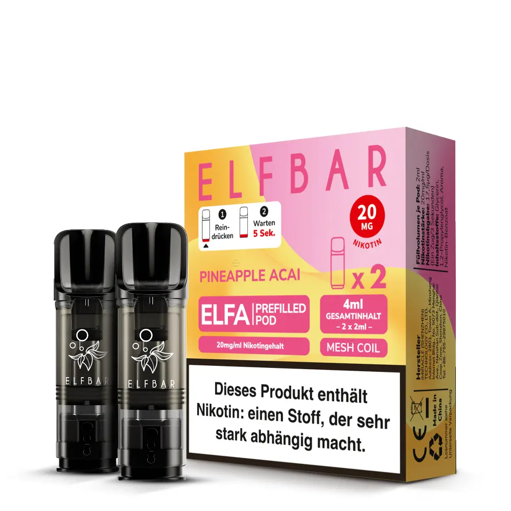 Elfbar Elfa Prefilled Pods Pineapple Acai im 2er-Pack, pinke Verpackung mit Pods
