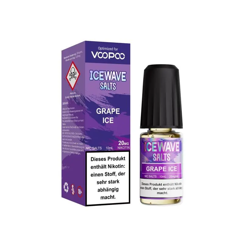 Icewave Salts Grape Ice 10ml Nikotinsalz-Liquid – lila Box und Flasche in Schrägansicht