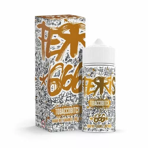 Ferris 666 Tobaccobitch Longfill – 100ml Flasche mit Verpackung im Graffiti-Design, goldbraune Farbtöne