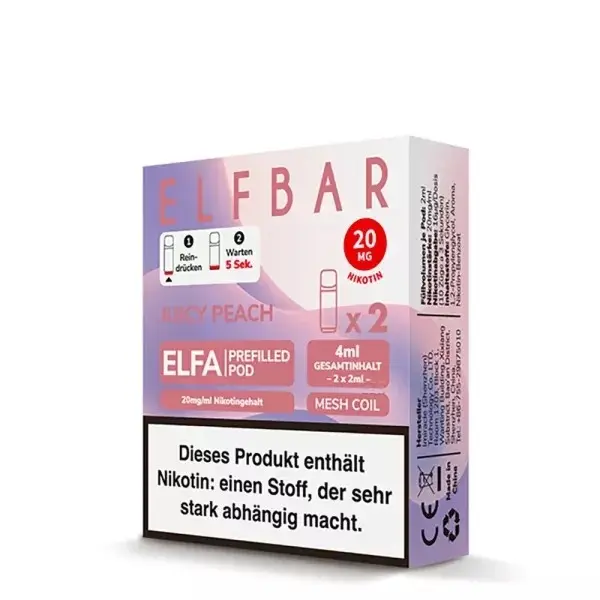 Elfbar Elfa Prefilled Pods 2er Pack 20mg/ml Sorte Peach, rosa Verpackung