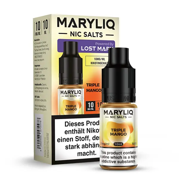 Maryliq Triple Mango 10ml Nikotinsalz-Liquid von Elfbar – 10mg Variante, Flasche mit Zehnerpackung, Lost Mary
