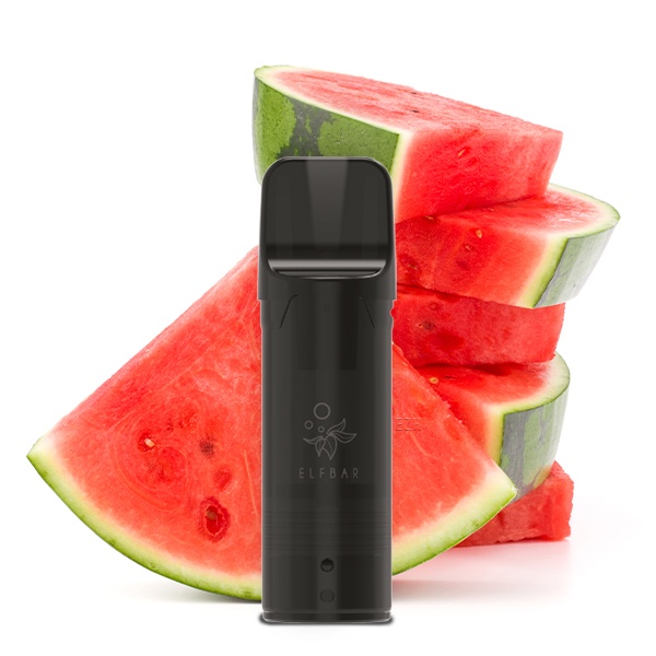 Elfbar Elfa Prefilled Pod Watermelon 20mg/ml – schwarzer Pod vor Wassermelonen-Früchten