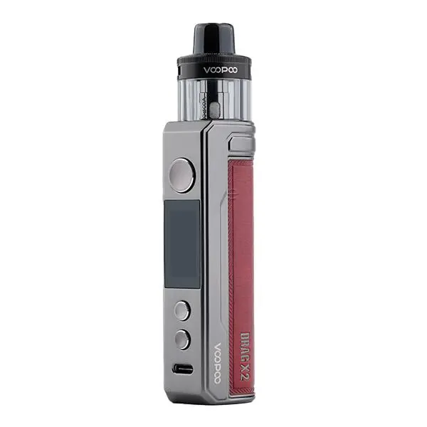 VooPoo Drag X2 Pod Kit E-Zigarette in silber-roter Farbkombination, Frontansicht mit Tank