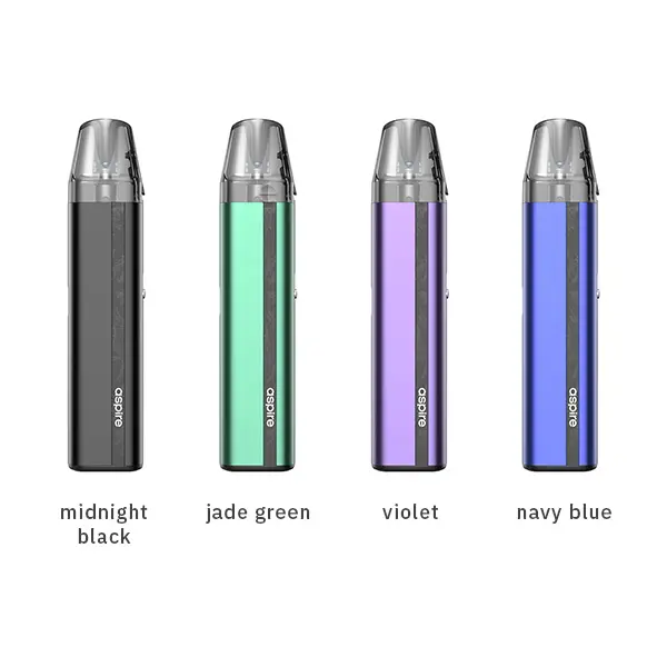 Aspire Flexus SE Pod Kit in vier Farben: Midnight Black, Jade Green, Violet und Navy Blue im Vergleich