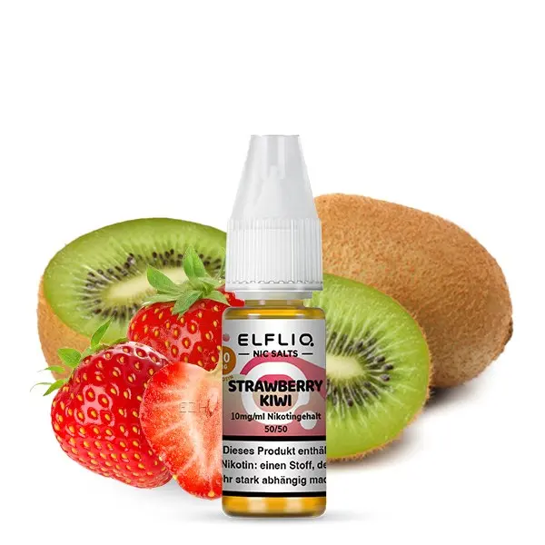 Elfbar Elfliq Strawberry Kiwi 10ml Nikotinsalz-Liquid Flasche frontal, Erdbeeren und Kiwi dekorativ