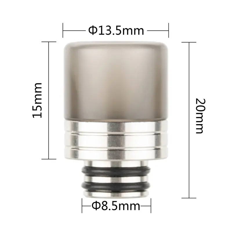 Dampf-Shop.de 510 DripTip AS310 in Grau – zylindrischer Kunststoff-Drip-Tip mit Maßangaben 13,5×20mm