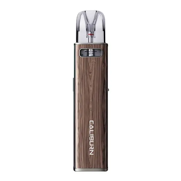 Uwell Caliburn G3 Pro Pod Kit in Holzbraun-Optik, schlank mit transparentem Pod