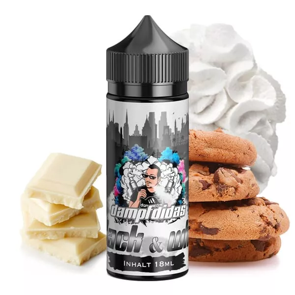 Dampfdidas Black & White Longfill-Aroma – 100ml Flasche mit Oreo-Keks und weißer Schokolade im Design