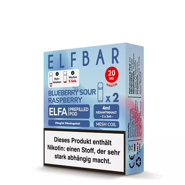 Elfbar Elfa Prefilled Pod Blueberry Sour Raspberry 20mg/ml, 2er-Packung mit blauer Produktverpackung