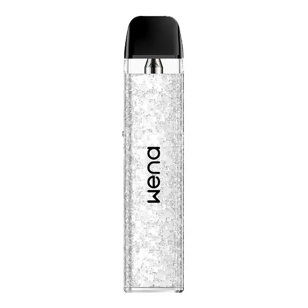 GeekVape Wenax Q Mini Kit in Weiß mit Glitzeroptik, schlankes Pod-System mit schwarzem Mundstück, Frontansicht