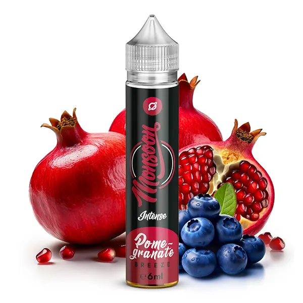 Monsoon Pomgrenate Breeze Longfill 10ml rote Flasche mit Granatapfel und Heidelbeeren Motiv