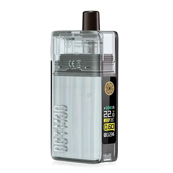 dotmod-dotpod-lite-max-2.jpg DotMod dotPod Max Lite Pod Kit in Silber-Weiß, Seitenansicht mit LED-Display und Pod