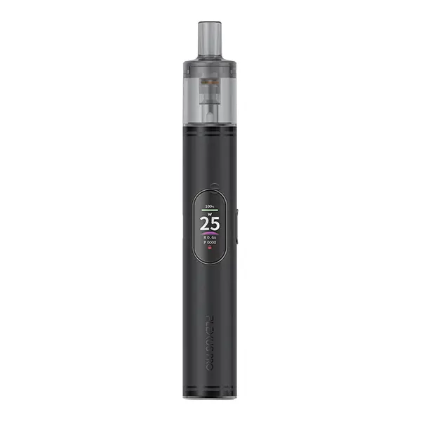 Innokin Plexus Pro Pod Kit in Schwarz mit rundem Display und aufgestecktem Tank, Seitenansicht