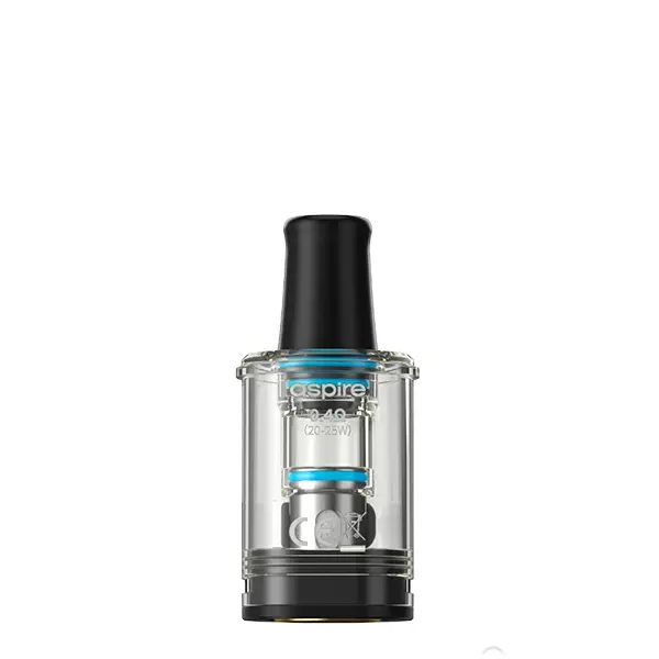 Aspire Magnum Ersatz-Pod mit Mundstück, seitliche Ansicht, transparenter Tank mit blauem Akzent
