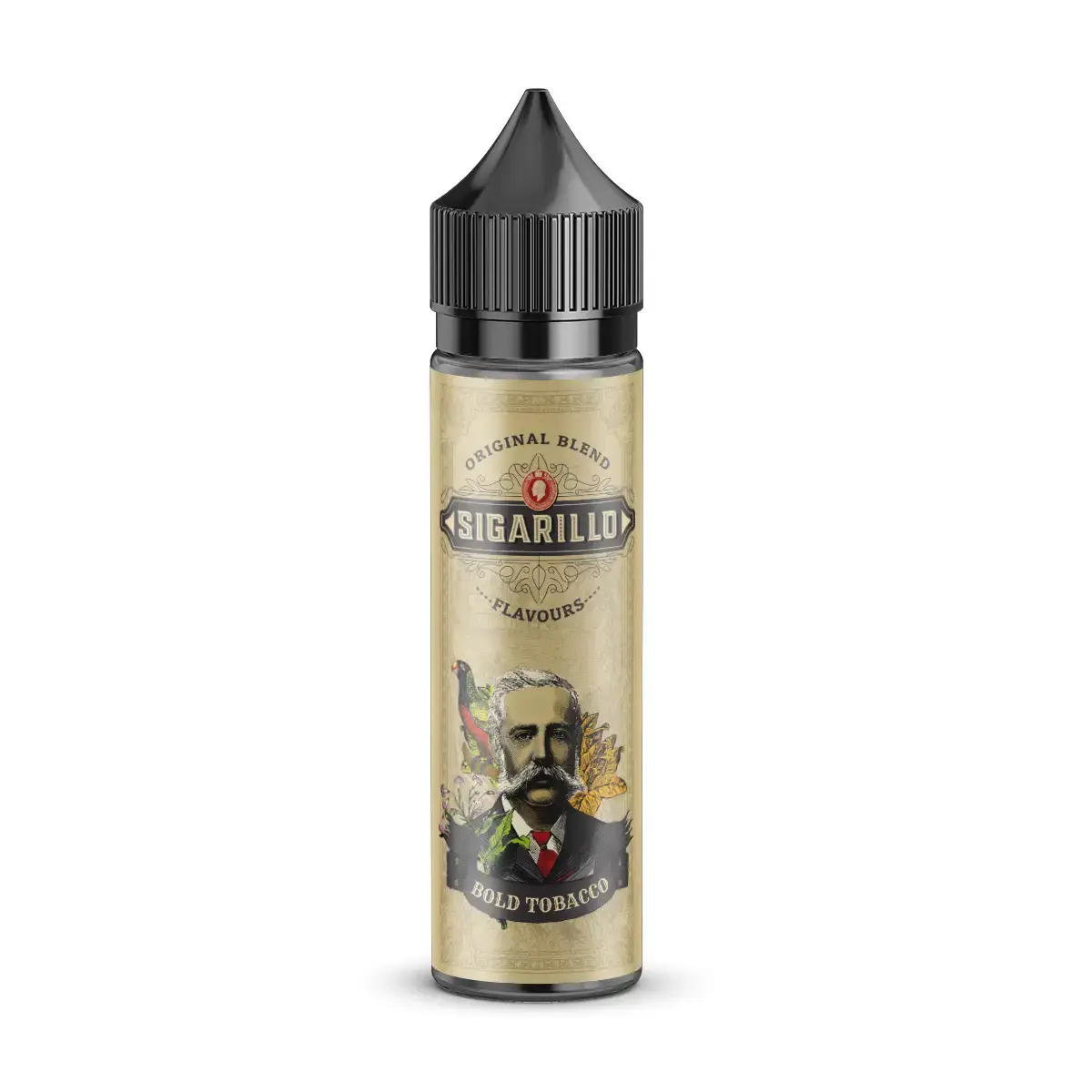 Sigarillo Longfill 60ml Flasche mit beige-goldenem Label und Herren-Portrait – Sigarillo Bold Tobacco Longfill