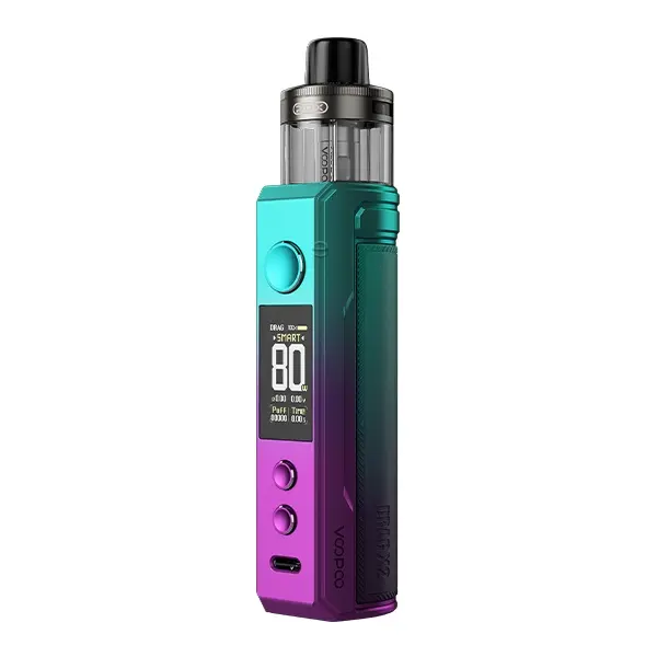 VooPoo Drag X2 Pod Kit E-Zigarette in Türkis-Violett-Verlauf mit OLED-Display und Pod-Tank