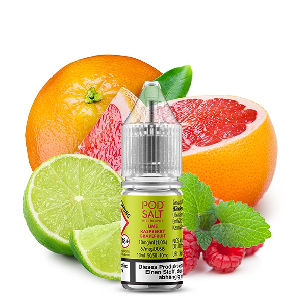 PodSalt Xtra Lime Raspberry Grapefruit 10ml Nikotinsalz-Liquid Flasche mit Limette, Himbeere und Grapefruit
