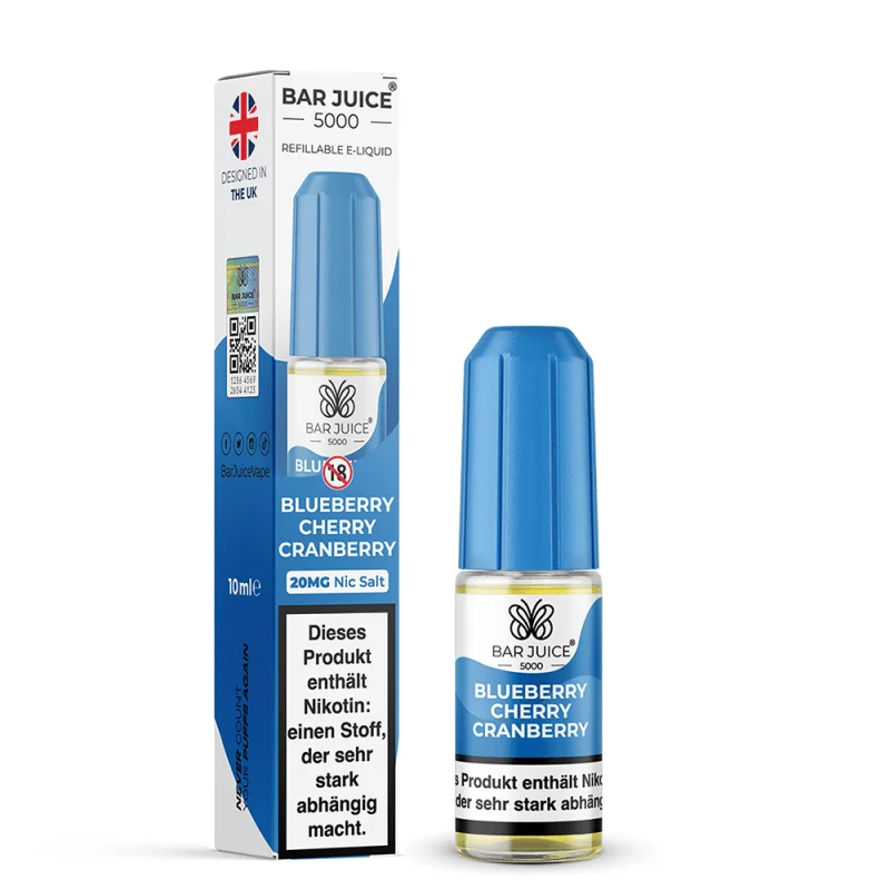 BAJ204_800x800.png?ts=1763984425 Bar Juice 5000 Blueberry Cherry Cranberry 10ml Nikotinsalz-Liquid – blaue Flasche mit Verpackung