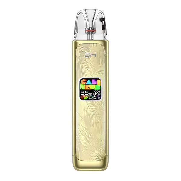 Uwell Caliburn G4 Pod Kit in Goldgelb, schlanker Akkuträger mit farbigem Display und transparentem Pod