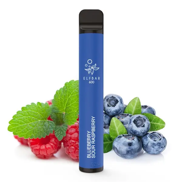 Elfbar 600 Einweg E-Zigarette Blueberry Sour Raspberry in Blau mit Beeren-Motiv, 20 mg/ml