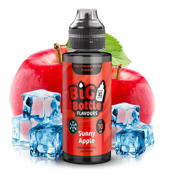 Big Bottle Flavours Sunny Apple Longfill 120ml Flasche mit Apfel und Eiswürfeln