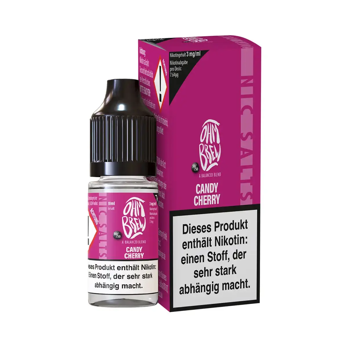 ohmbrew-candy-cherry-nikotinsalz-10ml-3-mg-ml-steuerware.png Ohmbrew Candy Cherry 10ml Nikotinsalz-Liquid in pinkfarbener Flasche mit passender Verpackungsschachtel