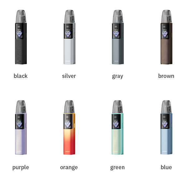 VooPoo Argus G4 Pod Kit in 8 Farben: black, silver, gray, brown, purple, orange, green, blue – schlankes Stabdesign