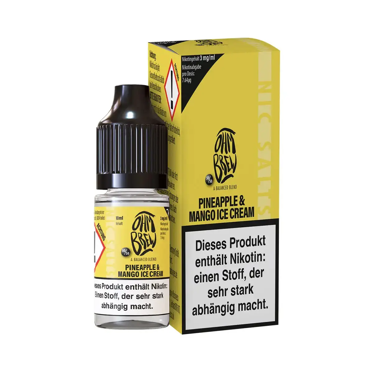 ohmbrew-pineapple-mango-ice-cream-nikotinsalz-10ml-3-mg-ml-steuerware-artikel-wird-ausgelistet-letzte-stueckzahlen.png Ohmbrew Pineapple & Mango Ice Cream 10ml Nikotinsalz-Liquid – gelbe Flasche mit Karton, Frontansicht