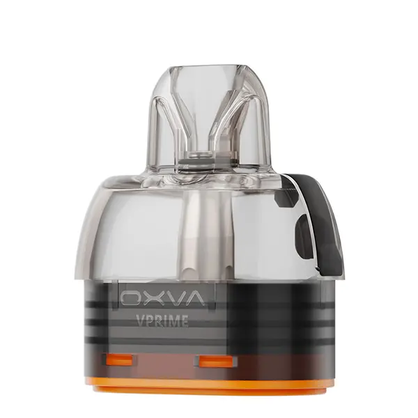 Oxva VPrime Ersatz-Pod mit orangefarbenem Akzentring, transparenter Tank und OXVA-Schriftzug