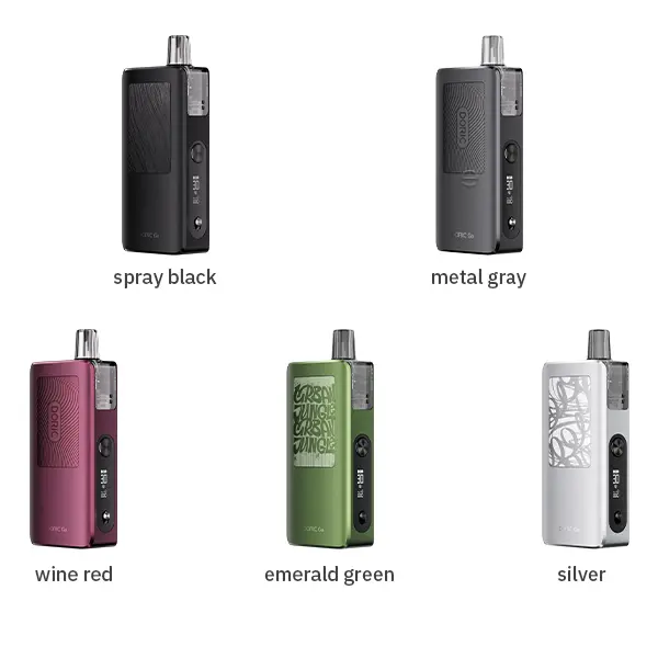 VooPoo Doric Go Pod Kit – alle 5 Farben im Überblick: Spray Black, Metal Gray, Wine Red, Emerald Green und Silver