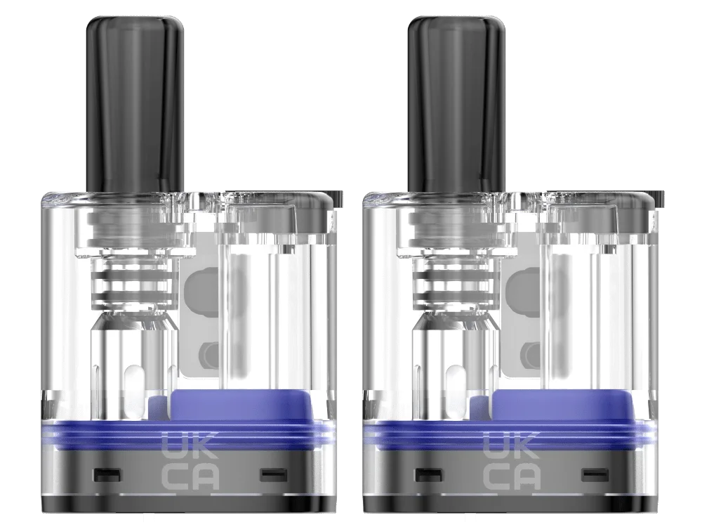 2 transparente Ersatz-Pods mit blauem Akzent für GeekVape S30 Boost, Frontansicht