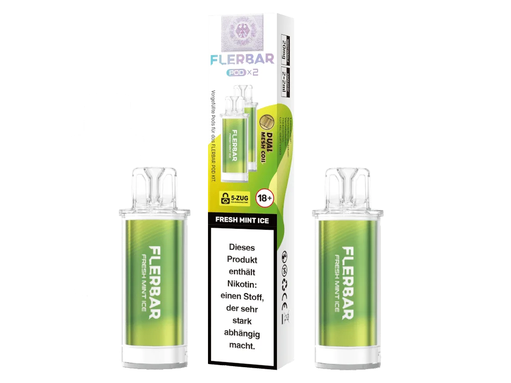 Flerbar Prefilled Pod Fresh Mint Ice – 2er-Pack in grüner Verpackung mit zwei transparenten Pods